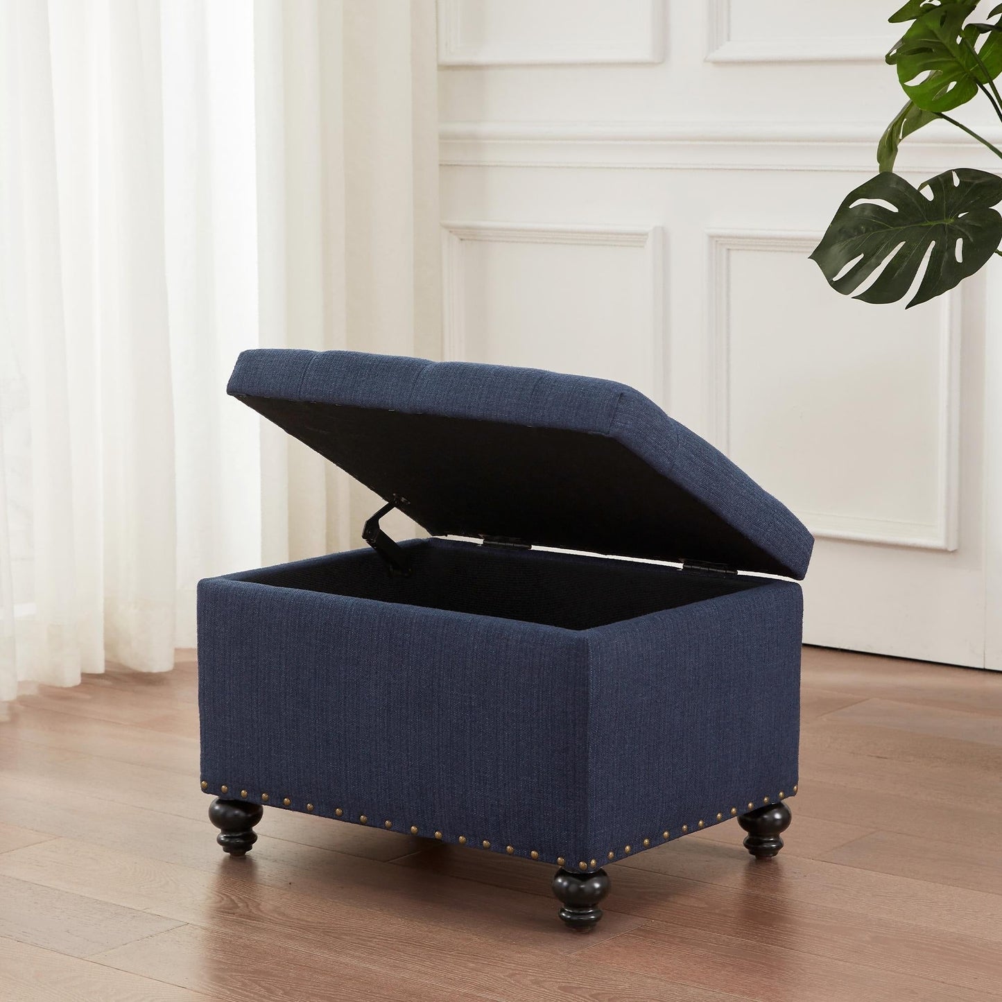 Tufted Storage Ottoman Bench, Rectangular Footstool