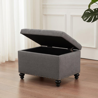 Tufted Storage Ottoman Bench, Rectangular Footstool