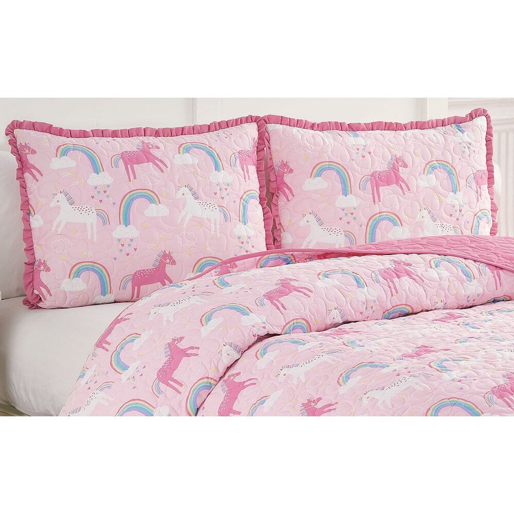 Unicorn Parade Ultra Soft Microfiber Reversible Quilt Set