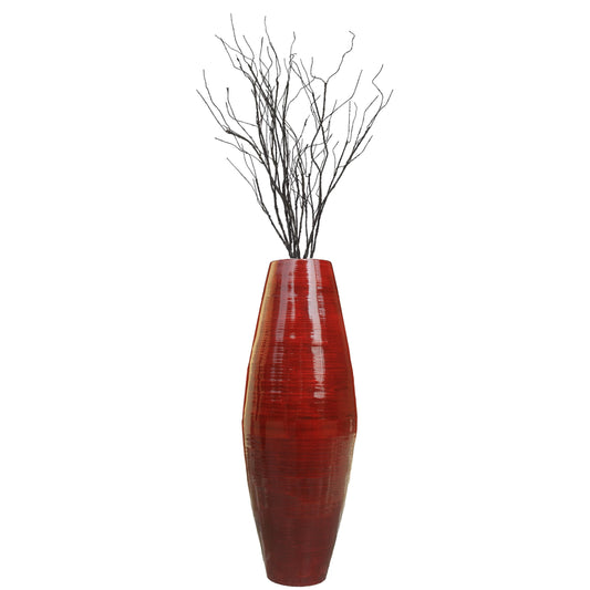 Uniquewise Tall Cylinder Bamboo Floor Vase Decorative Accent for Hotel Lobbies and Spa, Perfect Decor for Living Room or Hallway