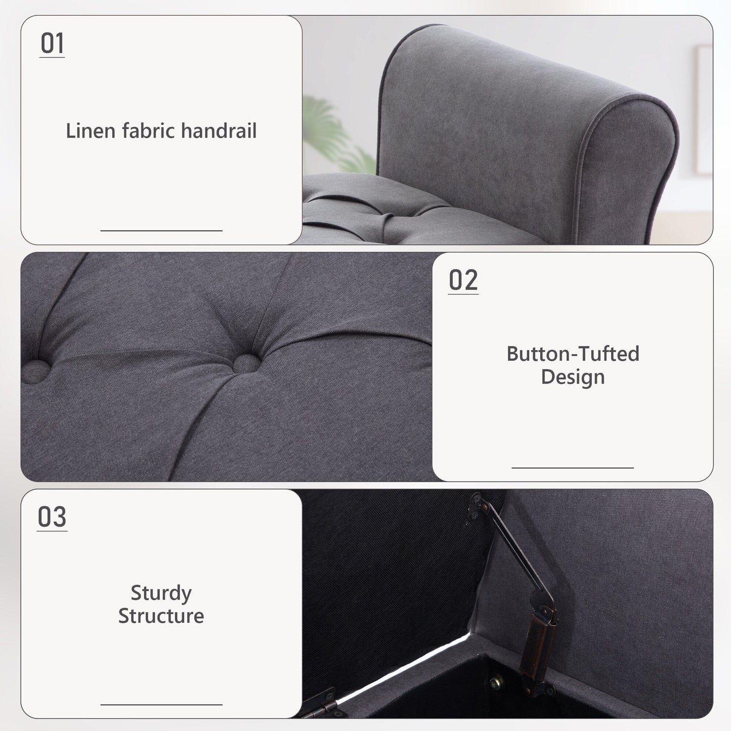 Upholstered Storage Bench Arm Bench Entryway Bench with Tufted Flip Top 50.4 Inches