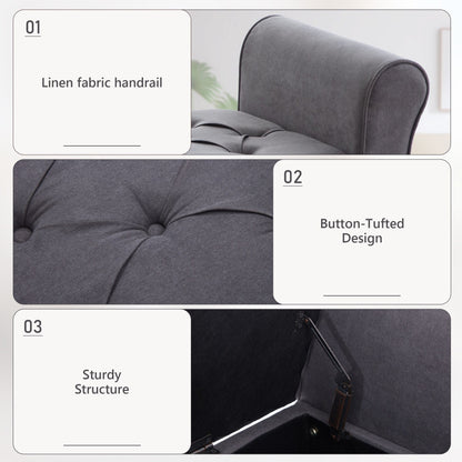 Upholstered Storage Bench Arm Bench Entryway Bench with Tufted Flip Top 50.4 Inches