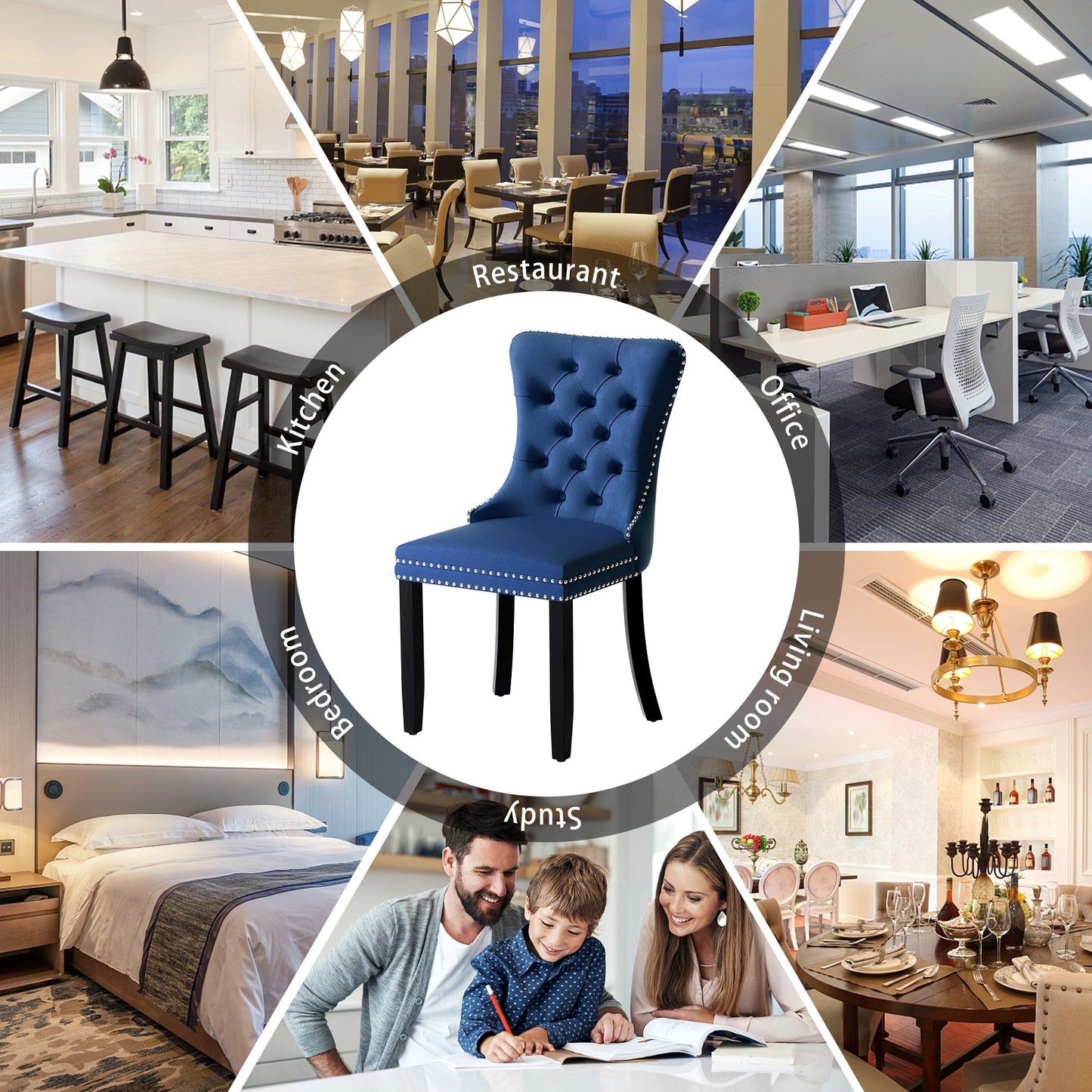 Upholstered Tufted Velvet Dining Chair with Solid Wood Legs Set of 6