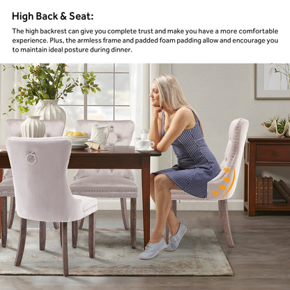 Upholstered Tufted Velvet Dining Chair with Solid Wood Legs Set of 6