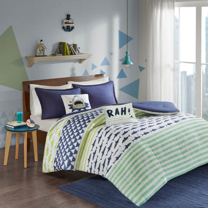Urban Habitat Kids Aaron Shark Green/ Navy Cotton Comforter Set