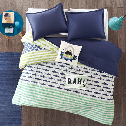 Urban Habitat Kids Aaron Shark Green/ Navy Cotton Comforter Set