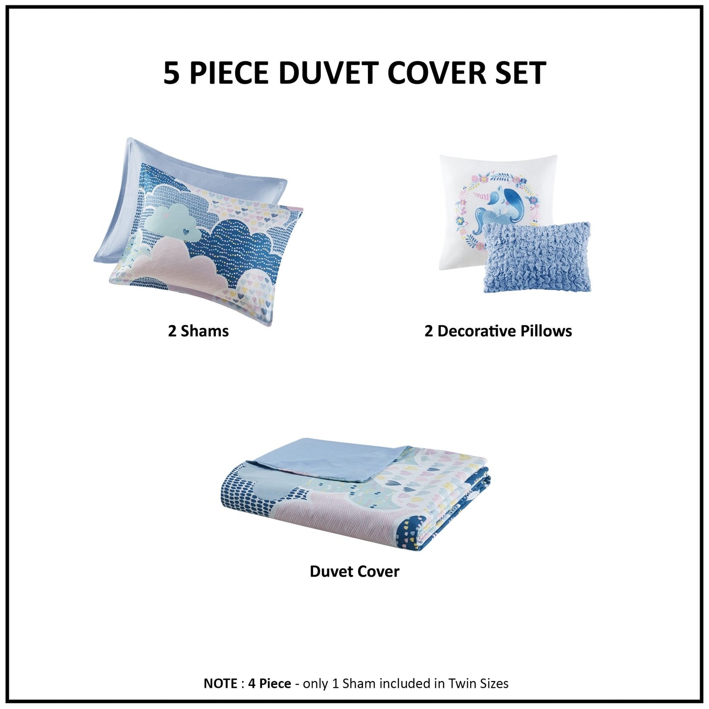 Intelligent Design Kids Bliss Blue Cotton 5-piece Duvet Cover Set
