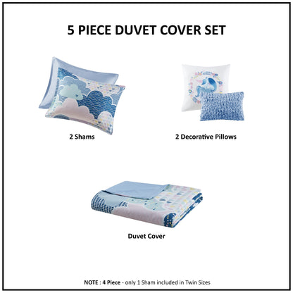 Intelligent Design Kids Bliss Blue Cotton 5-piece Duvet Cover Set