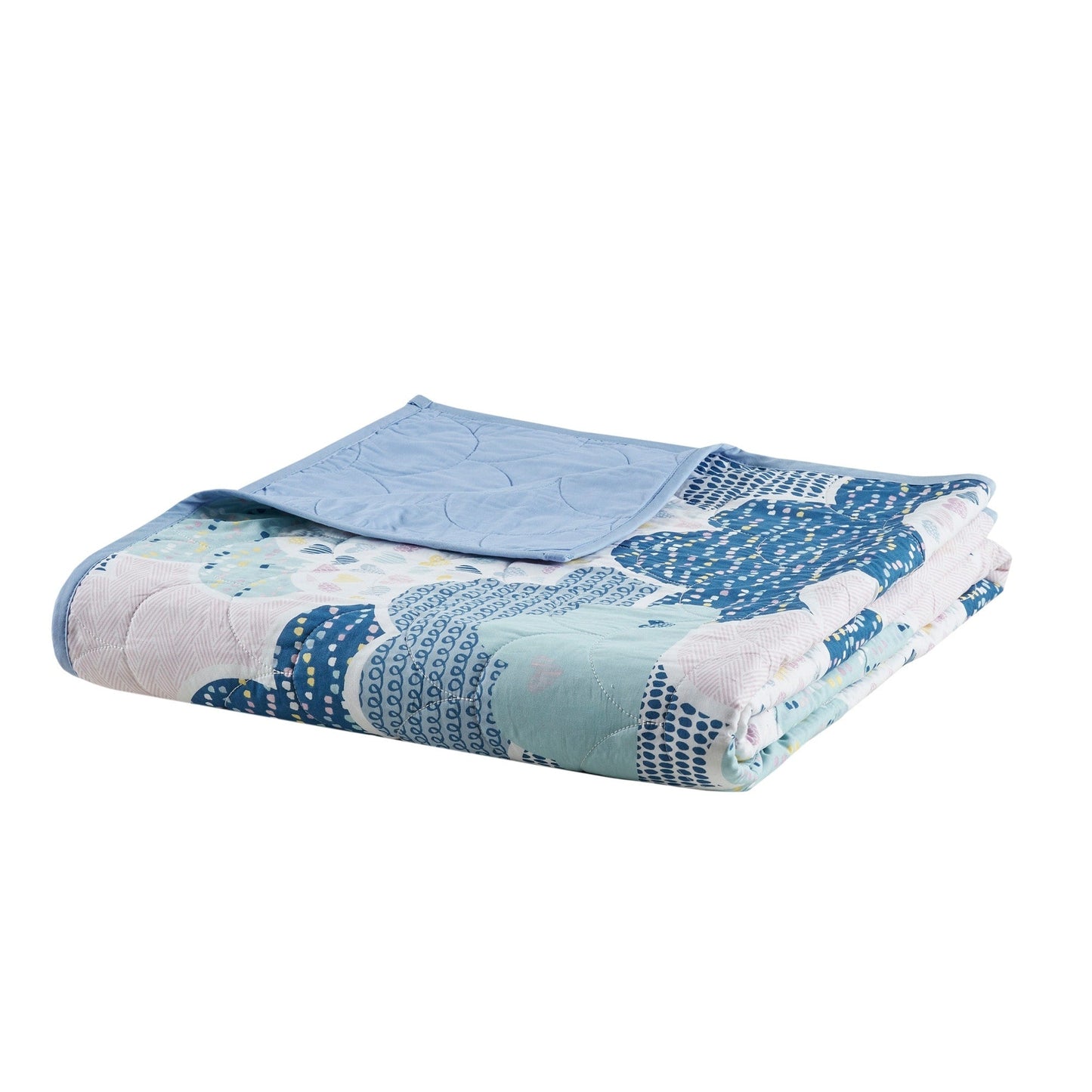 Intelligent Design KidsBliss Blue Reversible Cotton Quilt Set with Throw Pillows