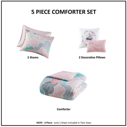 Intelligent Design Kids Bliss Pink Cotton Printed 5-piece Comforter Set