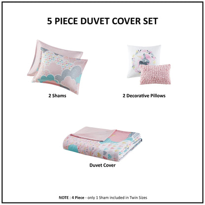 Intelligent Design Kids Bliss Pink Cotton Printed 5-piece Duvet Cover Set