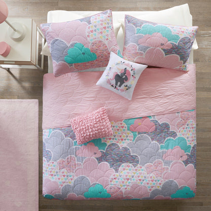 Intelligent Design Kids Bliss Pink Reversible Cotton Quilt Set with Throw Pillows