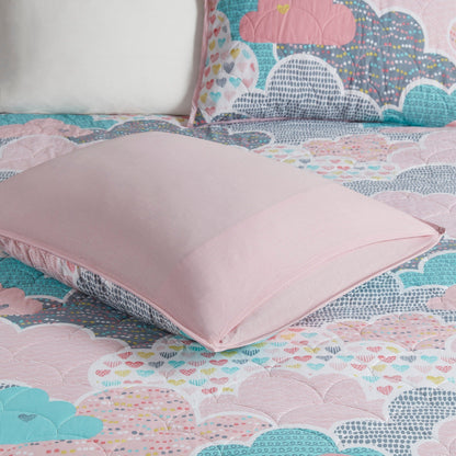 Intelligent Design Kids Bliss Pink Reversible Cotton Quilt Set with Throw Pillows