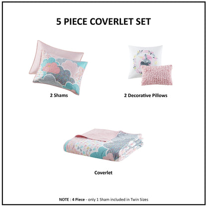 Intelligent Design Kids Bliss Pink Reversible Cotton Quilt Set with Throw Pillows