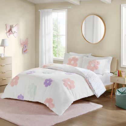 Intelligent Design Kids Madeline Floral Reversible Tufted Chenille Duvet Cover Set