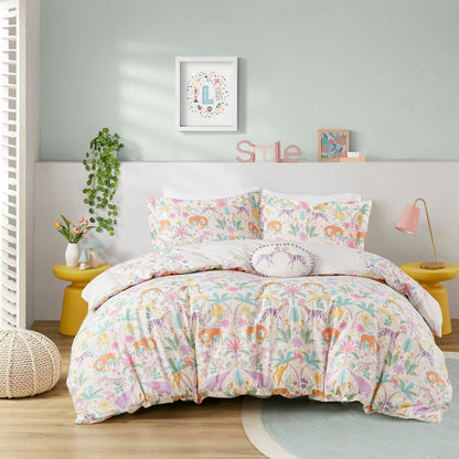 Intelligent Design Kids Thea Floral Reversible Cotton Duvet Cover Set with Throw Pillow
