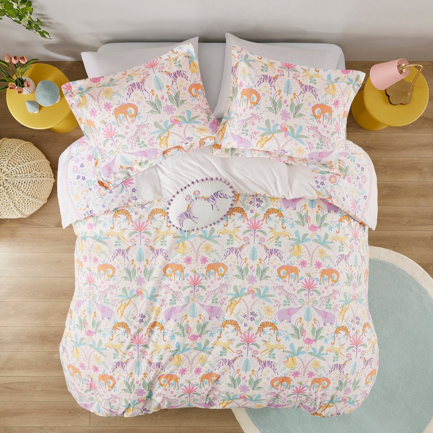 Intelligent Design Kids Thea Floral Reversible Cotton Duvet Cover Set with Throw Pillow