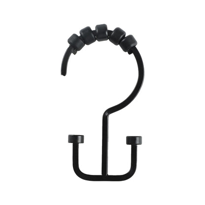 Utopia Alley Deco Flat Double Roller Shower Curtain Hooks, Matt Black - Matt Black