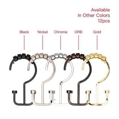 Utopia Alley Deco Flat Double Roller Shower Curtain Hooks, Matt Black - Matt Black