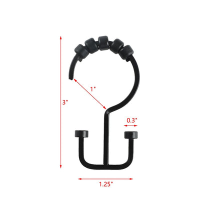 Utopia Alley Deco Flat Double Roller Shower Curtain Hooks, Matt Black - Matt Black