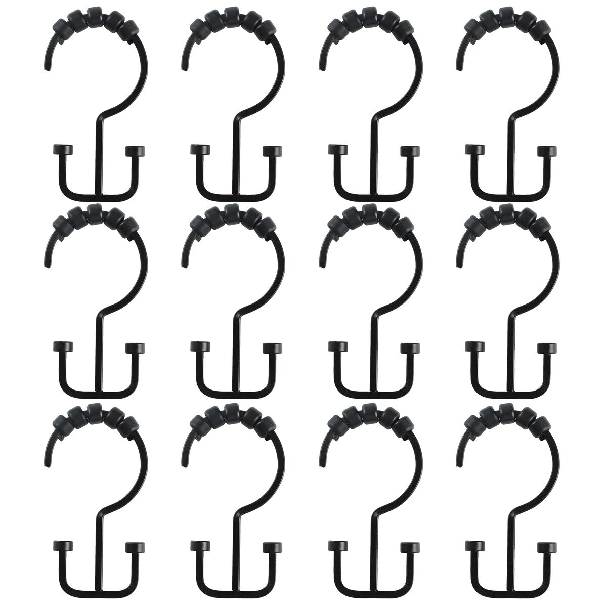 Utopia Alley Deco Flat Double Roller Shower Curtain Hooks, Matt Black - Matt Black