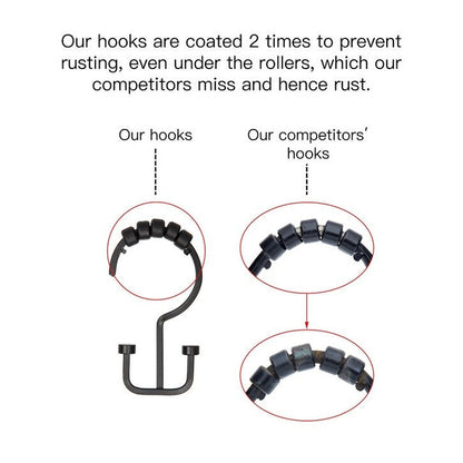 Utopia Alley Deco Flat Double Roller Shower Curtain Hooks, Matt Black - Matt Black