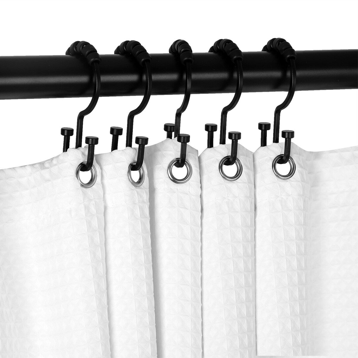 Utopia Alley Deco Flat Double Roller Shower Curtain Hooks, Matt Black - Matt Black
