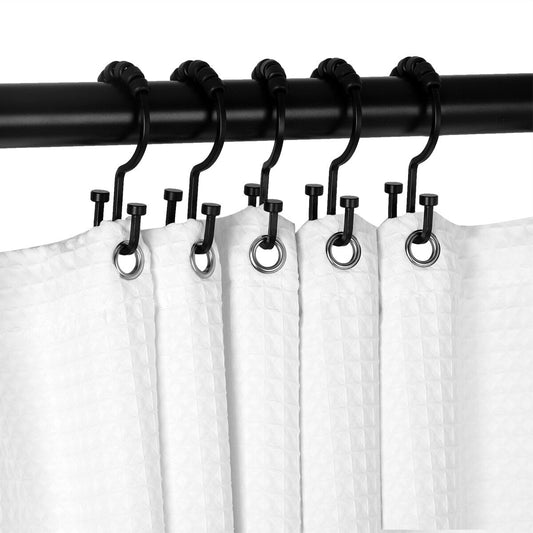 Utopia Alley Deco Flat Double Roller Shower Curtain Hooks, Matt Black - Matt Black