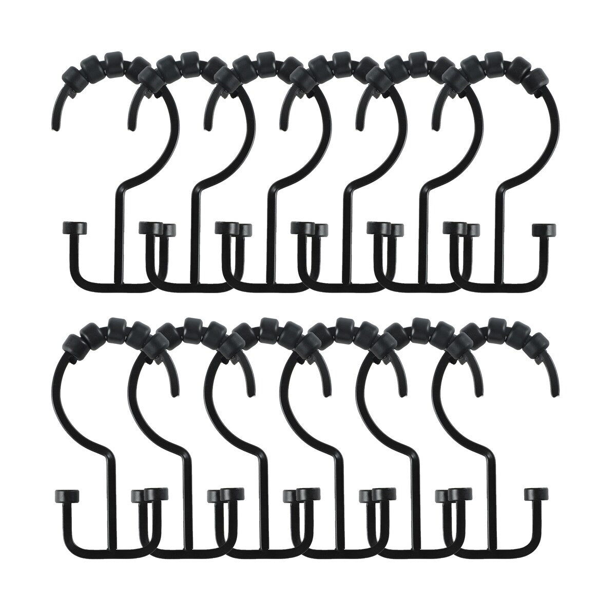 Utopia Alley Deco Flat Double Roller Shower Curtain Hooks, Matt Black - Matt Black