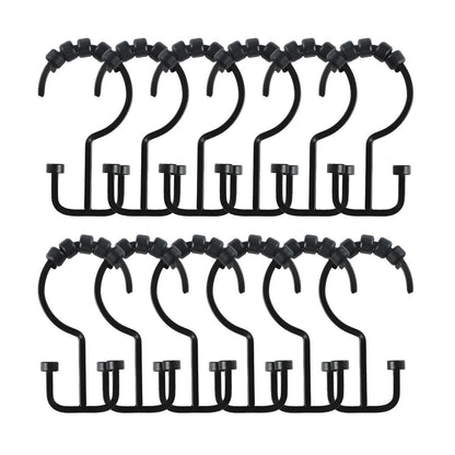 Utopia Alley Deco Flat Double Roller Shower Curtain Hooks, Matt Black - Matt Black