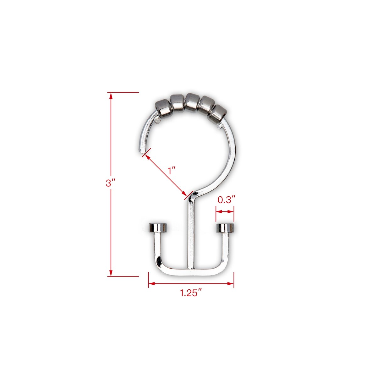 Utopia Alley Deco Flat Double Roller Shower Curtain Hooks, Chrome - Polished Chrome