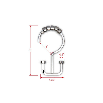 Utopia Alley Deco Flat Double Roller Shower Curtain Hooks, Chrome - Polished Chrome