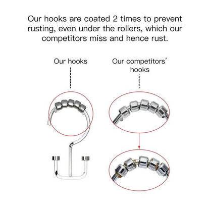 Utopia Alley Deco Flat Double Roller Shower Curtain Hooks, Chrome - Polished Chrome