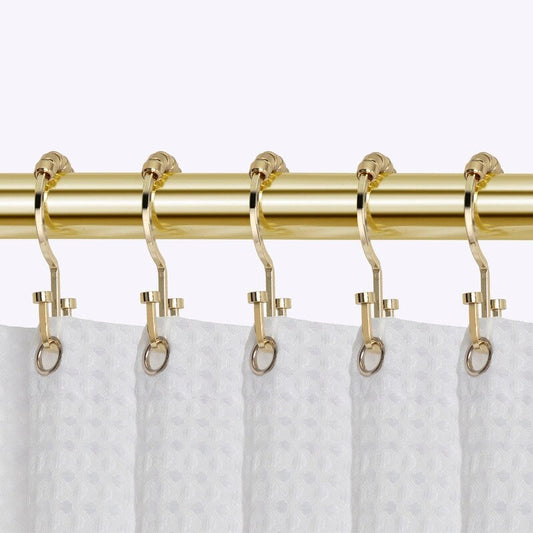 Utopia Alley Deco Flat Double Roller Shower Curtain Hooks, Gold