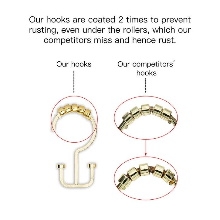 Utopia Alley Deco Flat Double Roller Shower Curtain Hooks, Gold