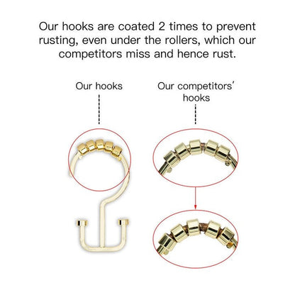 Utopia Alley Deco Flat Double Roller Shower Curtain Hooks, Gold