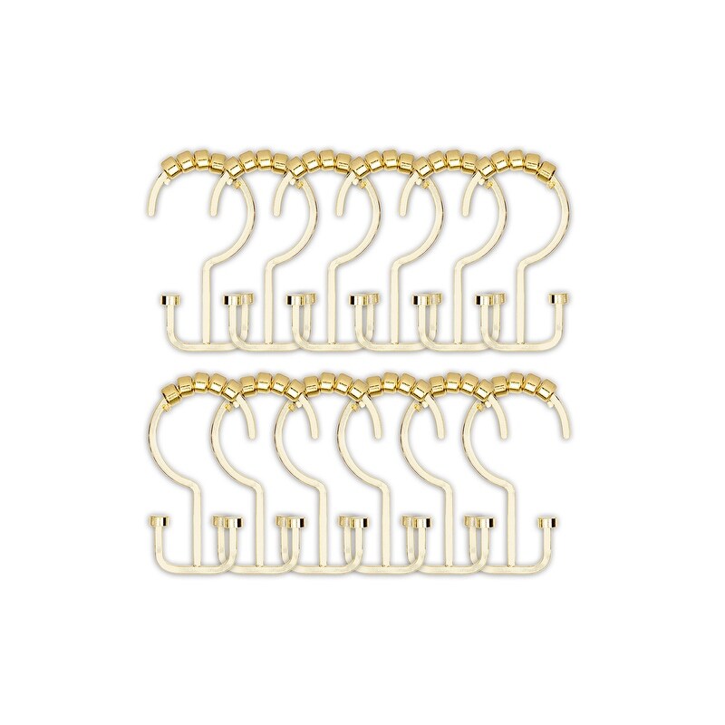 Utopia Alley Deco Flat Double Roller Shower Curtain Hooks, Gold