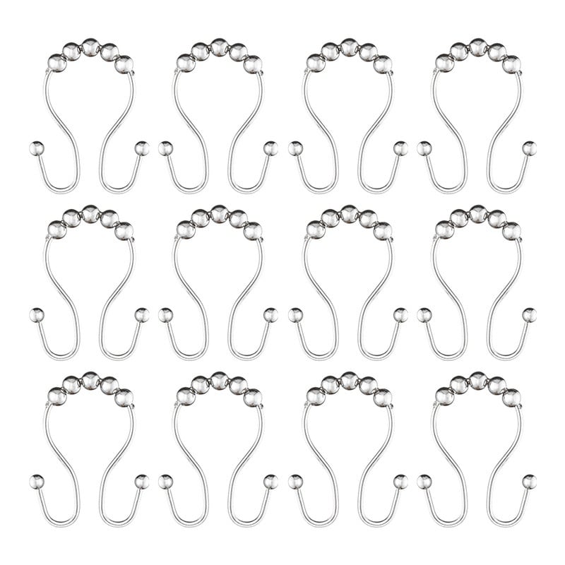 Utopia Alley Double Roller Ball Stainless Steel Shower Curtain Hooks Rings, Set of 12