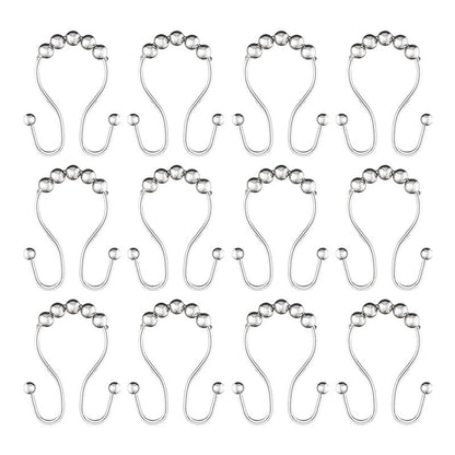 Utopia Alley Double Roller Ball Stainless Steel Shower Curtain Hooks Rings, Set of 12