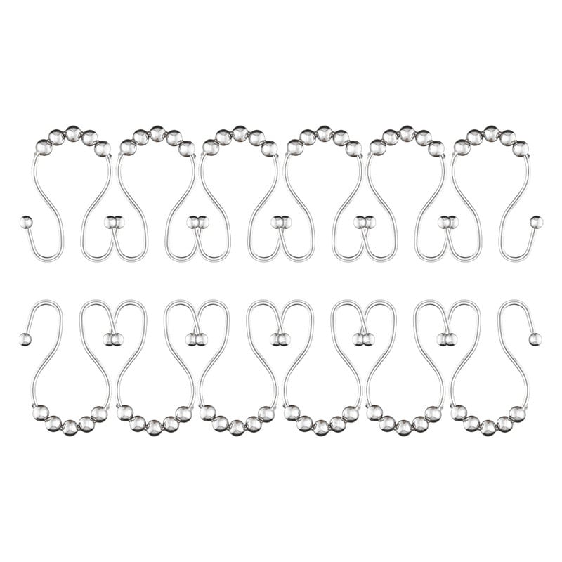 Utopia Alley Double Roller Ball Stainless Steel Shower Curtain Hooks Rings, Set of 12
