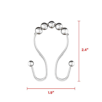 Utopia Alley Double Roller Ball Stainless Steel Shower Curtain Hooks Rings, Set of 12