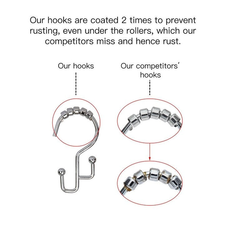 Utopia Alley Shower Hooks - Double Shower Curtain Rings for Bathroom - Rust Resistant Shower Curtain Hooks - Set of 12, Chrome