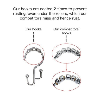 Utopia Alley Shower Hooks - Double Shower Curtain Rings for Bathroom - Rust Resistant Shower Curtain Hooks - Set of 12, Chrome