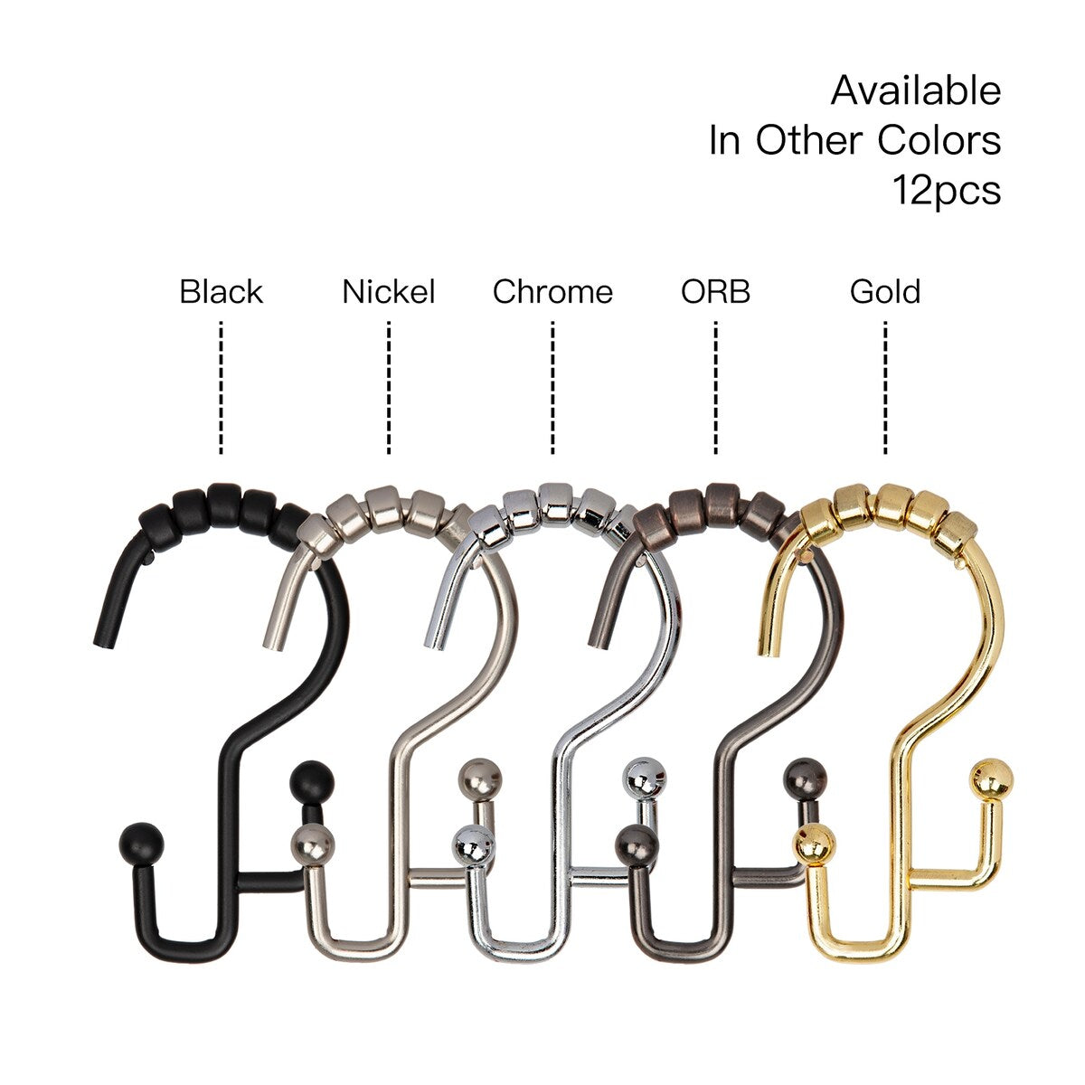 Utopia Alley Shower Hooks - Double Shower Curtain Rings for Bathroom - Rust Resistant Shower Curtain Hooks - Set of 12, Chrome