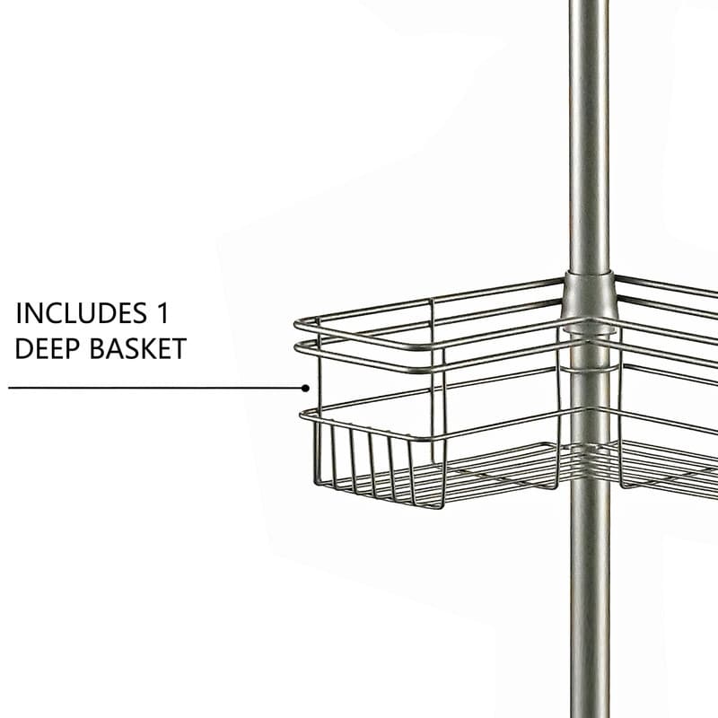 Utopia Alley Rust-Resistant Shower Tension Pole Caddy, 4 Deep Shelves