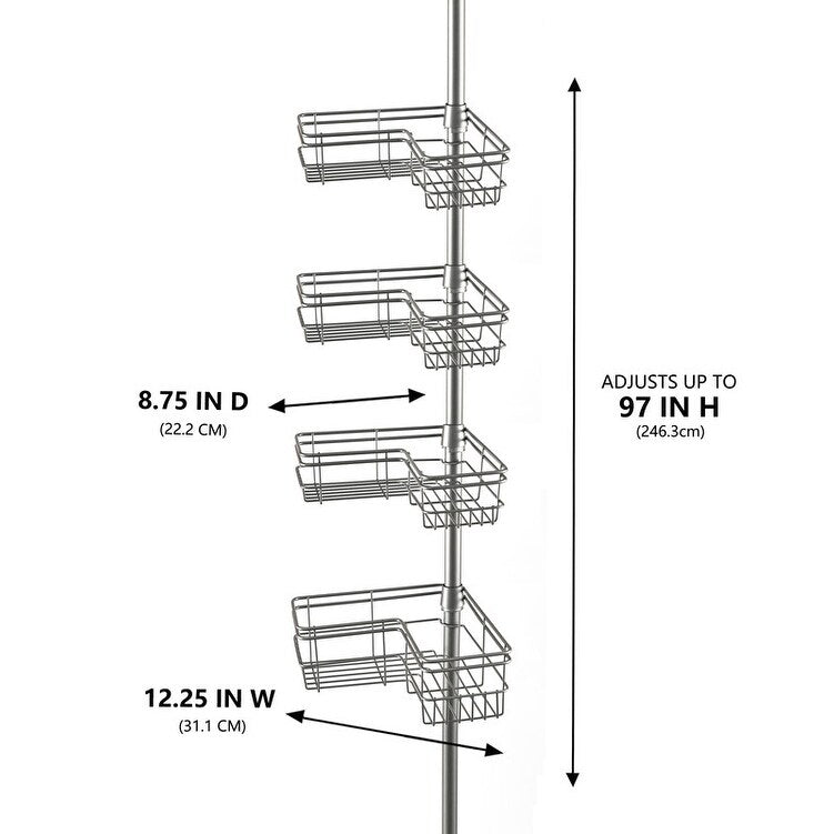 Utopia Alley Rust-Resistant Shower Tension Pole Caddy, 4 Deep Shelves