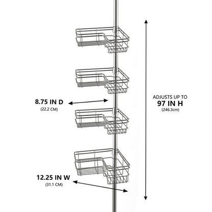 Utopia Alley Rust-Resistant Shower Tension Pole Caddy, 4 Deep Shelves