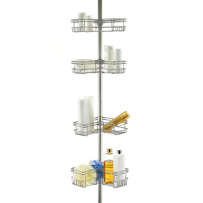 Utopia Alley Rust-Resistant Shower Tension Pole Caddy, 4 Deep Shelves