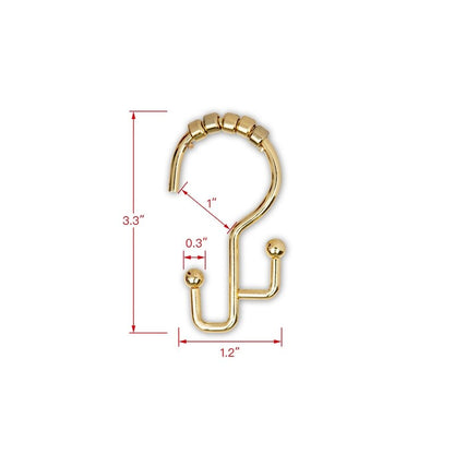 Utopia Alley Shower Hooks - Double Shower Curtain Rings for Bathroom - Rust Resistant Shower Curtain Hooks - Set of 12, Gold