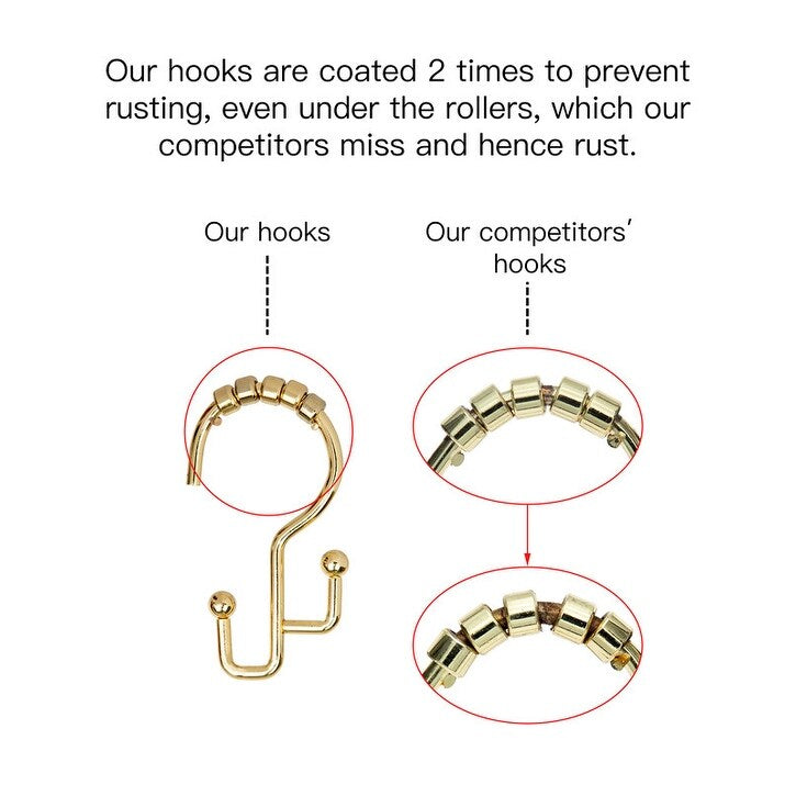 Utopia Alley Shower Hooks - Double Shower Curtain Rings for Bathroom - Rust Resistant Shower Curtain Hooks - Set of 12, Gold